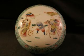 Antique/vintage Chinese Famille Large Porcelain Circular Box With Human Figures