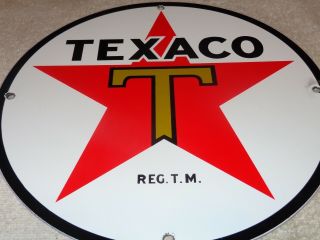 Vintage Texaco Star & Green T 11 3/4 " Porcelain Metal Reg T.  M.  Gasoline Oil Sign