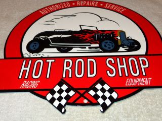 Vintage Hot Rod Shop Racing Equipment Repairs 12 " Metal Car,  Gasoline & Oil Sign