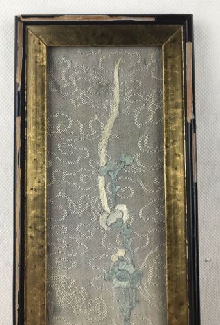 ANTIQUE CHINESE FRAMED EMBROIDERED SILK PANEL SLEEVE WITH FLOWERS 11”x4” Frame 2