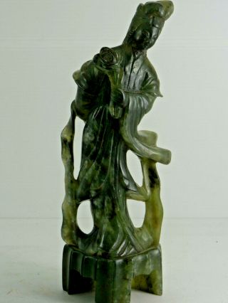 Chinese Carved Green Stone Figure Of A Lady - Jade Style L@@k