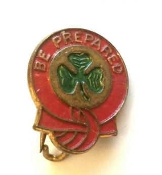 Vtg Girl Scout Collectible Pin Be Prepared Green 3 Leaf Clover Gold Tone Enamel
