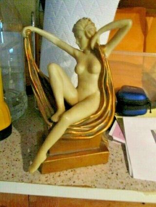Vintage Art Nouveau Style Statue Of Draped Nude Woman Seated Signed Gtt?