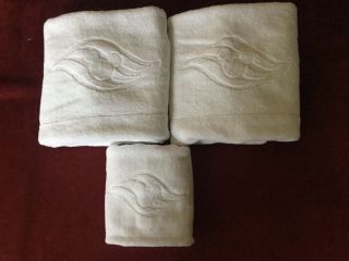 Disney Cruise Line 2 Bath Towels & 1 Hand Towel By Frette Exclusively For Dcl