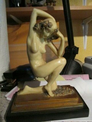 Vintage Art Nouveau Style Statue Of Nude Woman Posing On Base