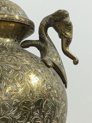 Vintage Brass Asian Indian URN With ELEPHANT Handles & BUDDHA Lid 2