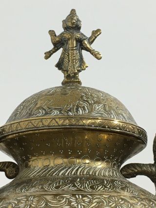 Vintage Brass Asian Indian URN With ELEPHANT Handles & BUDDHA Lid 3
