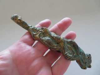 Antique Chinese Bronze Archaistic Gilded Belt Hook Ming Or Earlier -
