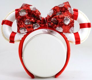 Disney Cruise Line Dcl Life Preserver Ring Red Sequin Bow Minnie Mouse Ears