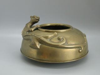 Fine Old Chinese Solid Brass Incense Burner Censer W/figural Dragon Signed