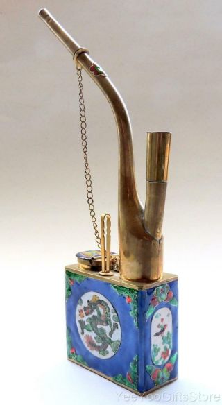 Old& Fine Chinese Brass Cloisonne Tobacco/cigarette Dragon - Smoking Pipe - Hookah