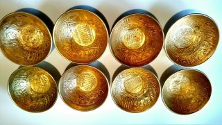 Vintage 8 Middle Eastern,  Islamic,  Persian,  Egyptian Hand Stamped Brass Bowls