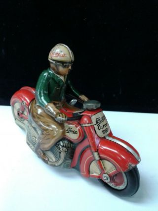 Vintage " Schuco  Curvo 1000 " Tinplate Clockwork Motorcycle And Rider