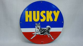 Vintage Husky Porcelain Sign Gas Motor Oil Station Pump Dated Gasoline Ad Pump