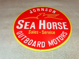 Vintage Johnson Sea Horse Outboard Marine Boat Motors 11 3/4 " Metal Gas Oil Sign