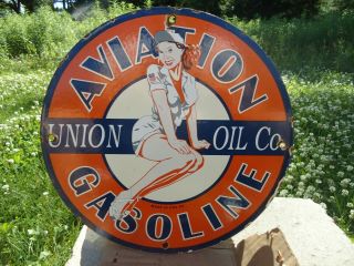 Old Vintage 1959 Union Oil Aviation Porcelain Gas Service Station Pump Sign