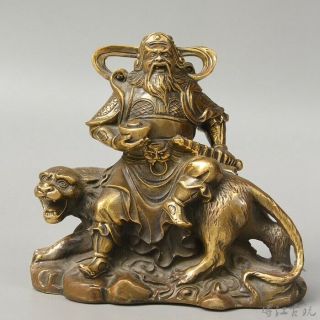 Collectable Chinese Old Bronze Hand - Carved Immortal Ride Tiger & Wealth Statue