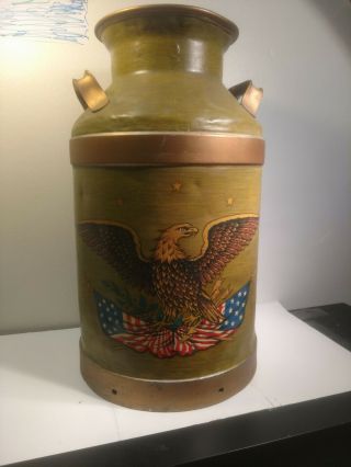 Vintage Cream City 10 Gallon Metal Milk Can Hand Painted Gold Eagle