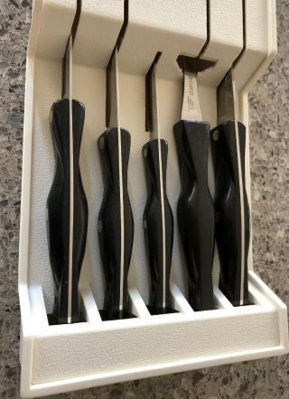 VTG CUTCO 5 Piece Brown Black Swirl Handle Knife Set & Fork W/ Wall Storage Box 2