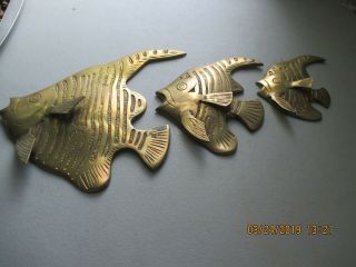 Set Of 3 Vintage Solid Brass Tropical Fish Hanging Wall Art 3 - D