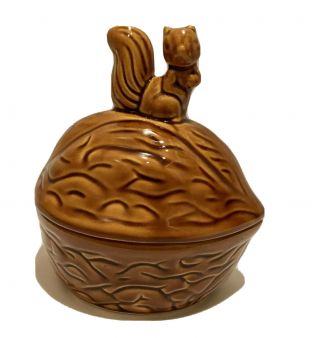 Vintage Squirrel On An Acorn / Walnut Ceramic Candy / Nut Dish Roc Taiwan