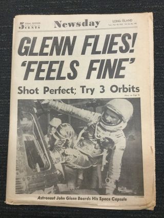John Glenn - Mercury Space Flight - 1962 York Newsday Newspaper