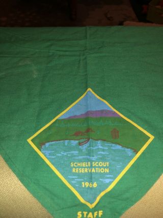 Vintage Schiele Scout Reservation Staff Green 1966 Neckerchief Very Good Cond