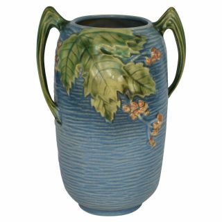 Vintage Roseville Pottery Bushberry Blue Vase 31 - 7