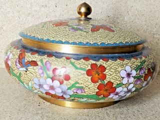Vtg Chinese Cloisonne Footed Floral Decor Covered Bowl 7  W 4  T 2
