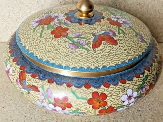 VTG Chinese Cloisonne Footed Floral Decor Covered Bowl 7  W 4  T 2 2