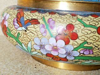 VTG Chinese Cloisonne Footed Floral Decor Covered Bowl 7  W 4  T 2 3