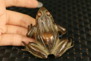 Japanese Old Bronze Hand Cast Frog Statue Figure Collectable Tea Pet Ornament