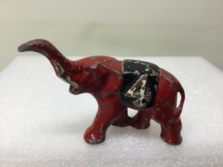 Vintage Cast Iron Metal Red Elephant - Trunk Up Circus 4
