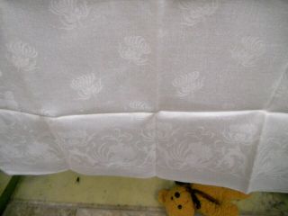 Vintage Irish Double Damask Ivory Irish Linen 84”x144” Tablecloth 24” Napkins