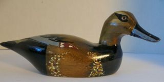 Vintage Carved And Painted Wooden Duck Figurine Mallard Home Decor 7 " W X 3 " H