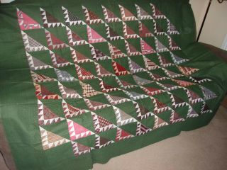 Vintage Quilt Top Hand Stitched Green Background 70 " X 75 "