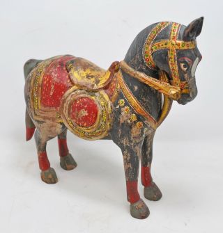 Vintage Wooden Standing Horse Figurine Statue Old Hand Carved Painted