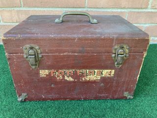 Vintage Red Comet Glass Fire Extinguishers Wooden Storage Box