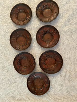 Japanese Antique Bronze Set Of 7 Mini Plates