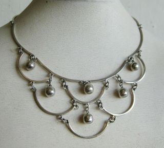 Vtg Taxco Mexican Sterling Silver Chain Link Dangle Bib Collar Necklace 25.  5g