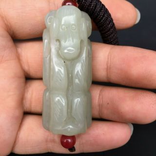 Chinese Antique White Hetian Jade Three Monkey Statues,  Very Old