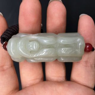Chinese Antique White Hetian Jade three monkey Statues,  Very Old 3