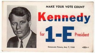 1968 Robert Kennedy For President Campaign Card
