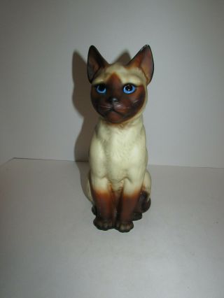 Vintage Siamese Cat Figurine With Blue Eyes