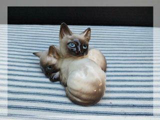 Vintage Beswick England Blue Eye Seal Point Siamese Cats Kittens Figurine 3