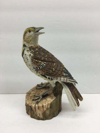 Vintage Hachiro Goto Porcelain Meadow Lark Bird - Japan Figurine 1971