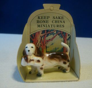 Basset Hound Vintage Bone China Dog Figurine Mother Baby Puppy Miniature Nos