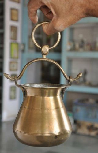 Old Brass Solid Unique Shape Handcrafted Holy Water Pot,  Rich Patina