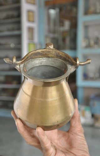Old Brass Solid Unique Shape Handcrafted Holy Water Pot,  Rich Patina 3