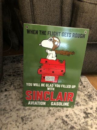 Vintage Porcelain Sinclair Aviation Snoopy Gas And Oil Sign